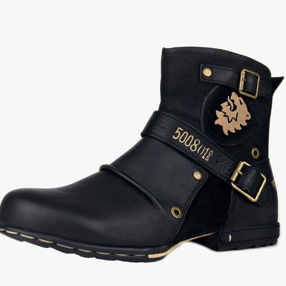 OSSTONE Otto Moto Black Leather/Suede Chukka Retro Boots NWOB - Picture 1 of 8